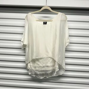 Le Marais Paris Ivory Silk Hi Low Layered Blouse Made In Italy